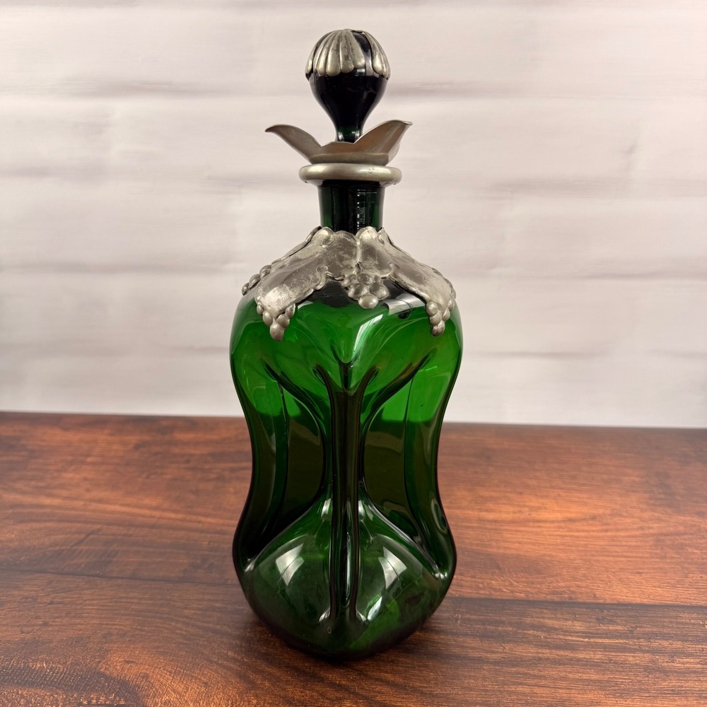 Holmegaard Jacob Bang Kluk Kluk Green Glass Decanter Pewter Grapes Denmark